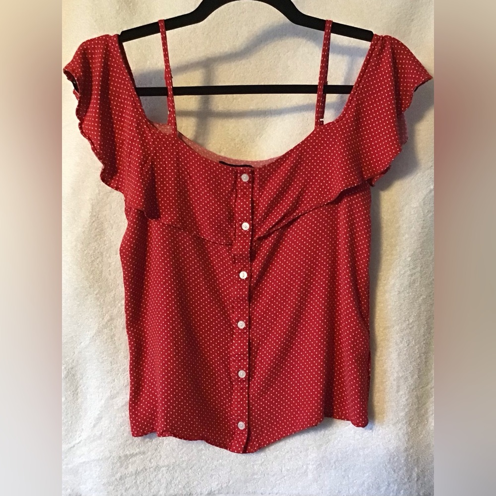 Red Poka Dot Off Shoulder Top